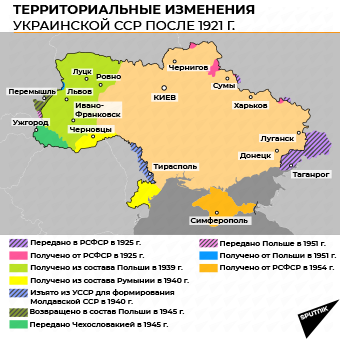 Территориальные изменения Украинской ССР после 1921 г. - Sputnik Литва