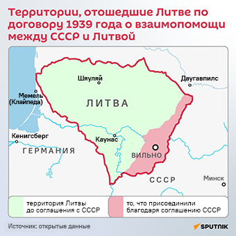Территории, отошедшие Литве по договору 1939 года о взаимопомощи между СССР и Литвой - Sputnik Литва