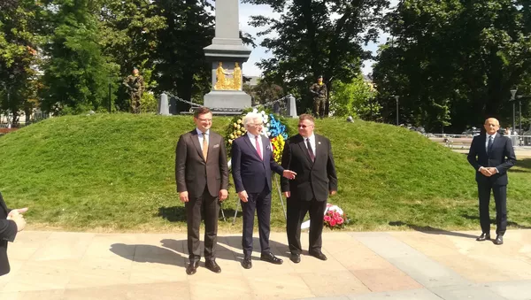 Lietuvos URM vadovas Linas Linkevičius susitikime su kolegomis iš Lenkijos ir Ukrainos Liubline, 2020 metų liepos 28 d. - Sputnik Lietuva