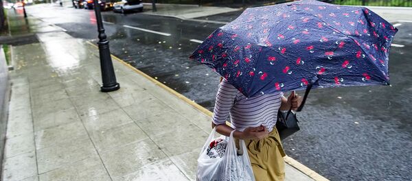 Девушка идет под зонтом Девушка идет под зонтом - Sputnik Lietuva