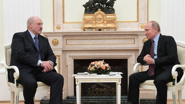 Rusijos ir Baltarusijos prezidentai Vladimiras Putinas ir Aleksandras Lukašenka - Sputnik Lietuva