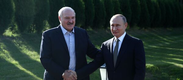 Президент РФ Владимир Путин и президент Белоруссии Александр Лукашенко во время встречи в Минске, архивное фото - Sputnik Литва