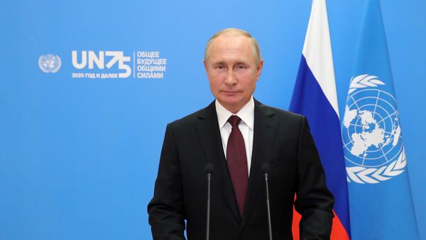 Выступление президента РФ В. Путина с видеообращением на 75-й сессии Генассамблеи ООН - Sputnik Lietuva