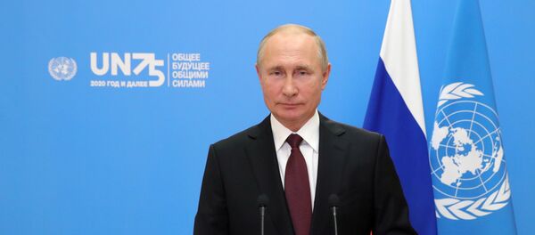 Выступление президента РФ В. Путина с видеообращением на 75-й сессии Генассамблеи ООН - Sputnik Lietuva