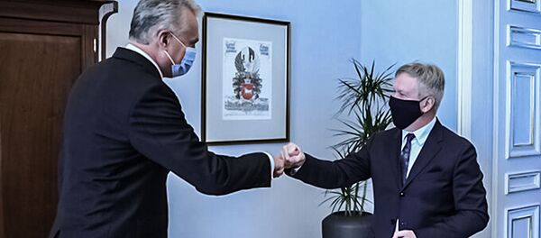 Президент Литвы Гитанас Науседа на встрече с историком Альгимантасом Каспаравичюсом Президент Литвы Гитанас Науседа на встрече с историком Альгимантасом Каспаравичюсом - Sputnik Литва