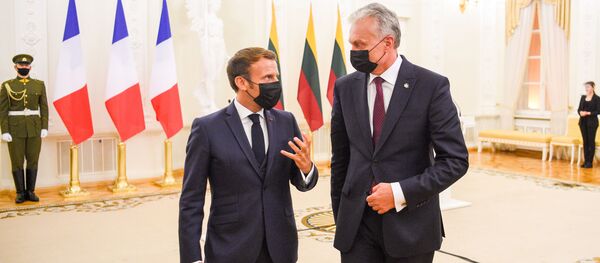 Президент Франции Эммануэль Макрон и президент Литвы Гитанас Науседа в Вильнюсе, архивное фото - Sputnik Литва