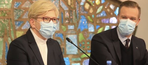 Лидеры партии Союз Отечества — Литовские христианские демократы Ингрида Шимоните и Габриэлюс Ландсбергис выступают на прессконференции - Sputnik Литва