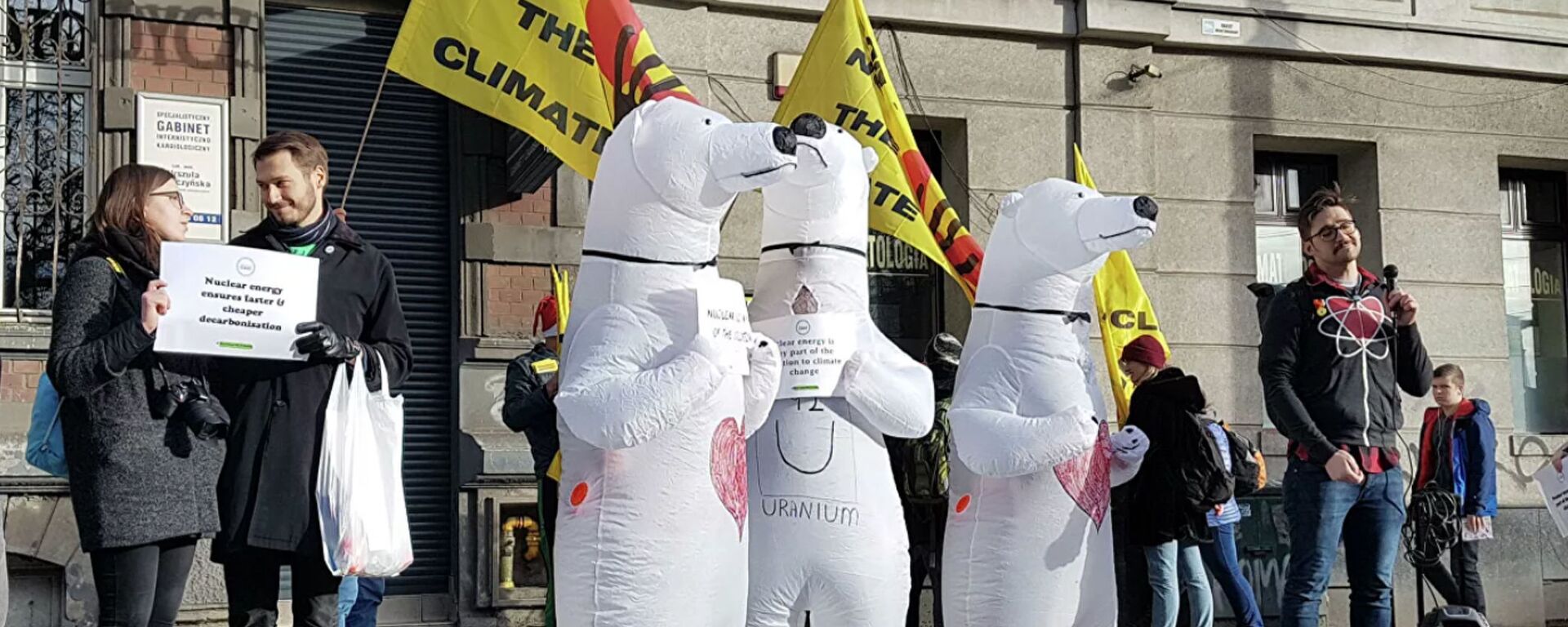 Активисты в костюмах белых медведей, выступающие за использование ядерной энергии взамен ископаемых видов топлива, во время климатического марша в Катовице, Польша - Sputnik Lietuva, 1920, 27.10.2020