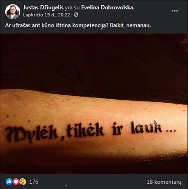 W – значит Эвелина. Так ли проста татуировка кандидата в министры юстиции W – значит Эвелина. Так ли проста татуировка кандидата в министры юстиции - Sputnik Литва