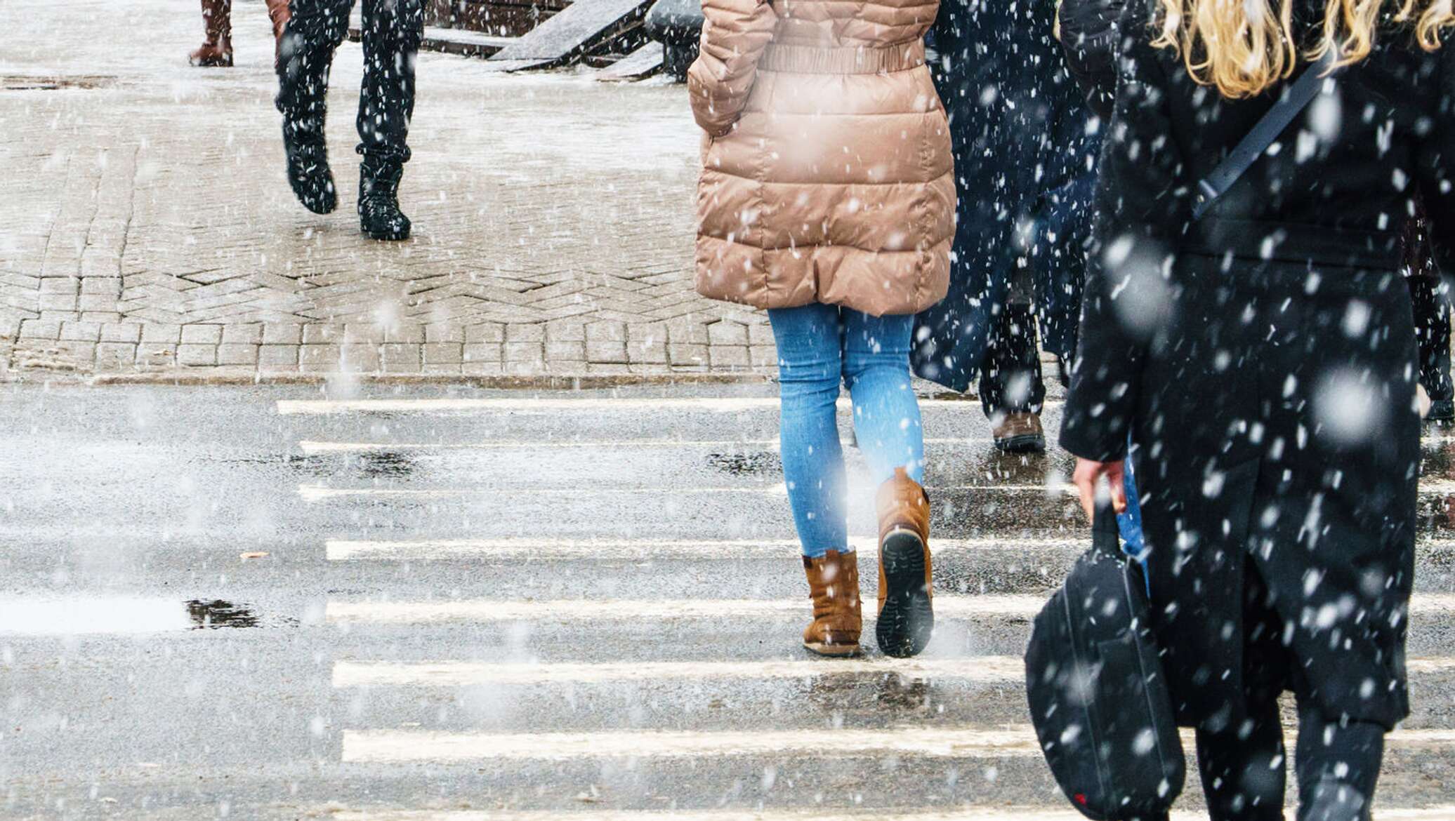 Разговоры в заснеженной погоде двух лиц. Довольно теплый. Теплые снежки. Задумчивый. Довольно теплый.