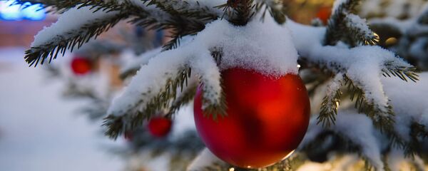 Новогоднее украшение в виде шара на елке Новогоднее украшение в виде шара на елке - Sputnik Lietuva