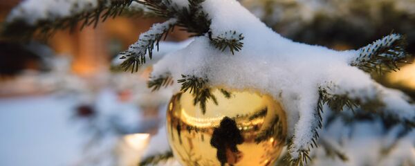 Новогоднее украшение в виде шара на елке Новогоднее украшение в виде шара на елке - Sputnik Lietuva