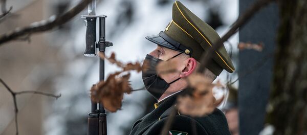 Литовский военный около Мемориала 13 января - Sputnik Литва