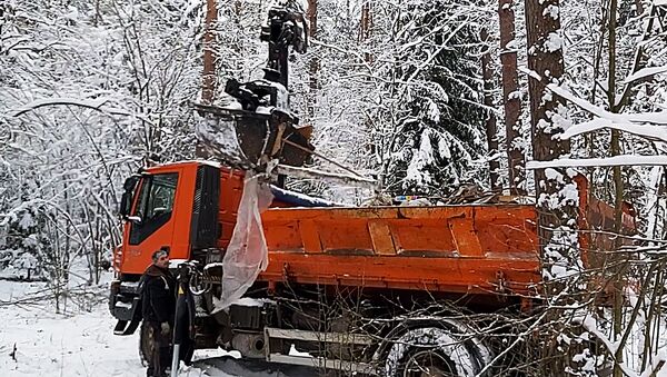 В региональном  парке Нерис показали, как приходится убирать мусор, который пытались спрятать в снегу  - Sputnik Литва