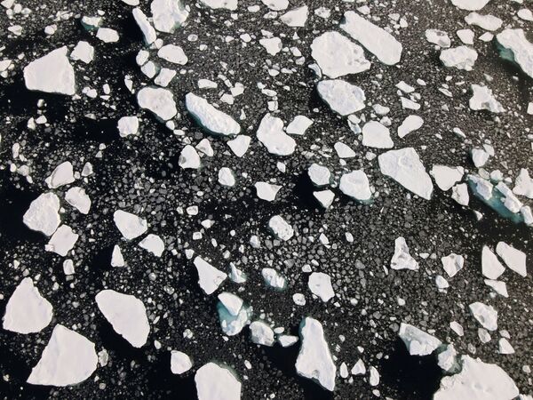 Аэрофотоснимок плавучего льда, сделанный дроном, запущенным с корабля Greenpeace Arctic Sunrise в Северном Ледовитом океане - Sputnik Литва
