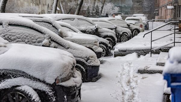 Машины на парковке занесенные снегом - Sputnik Литва