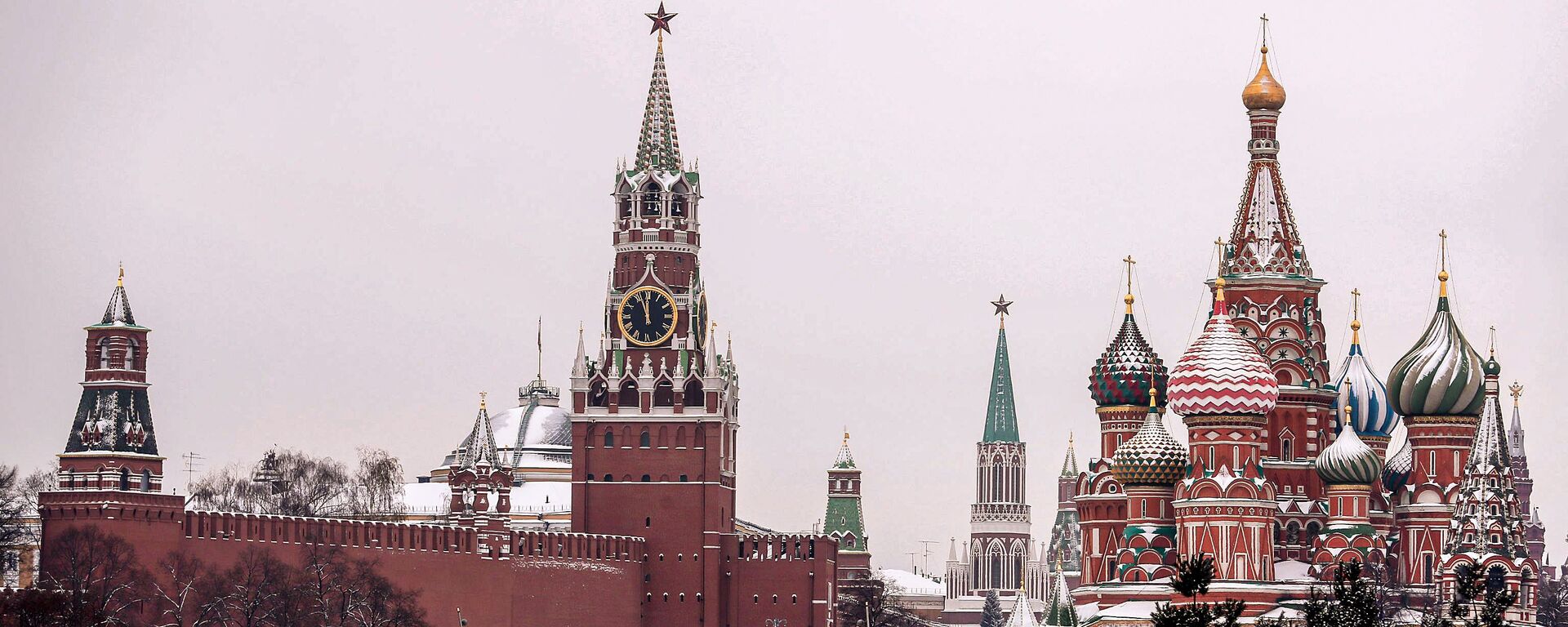 Вид на Покровский собор и Спасскую башню Московского Кремля - Sputnik Литва, 1920, 16.12.2023