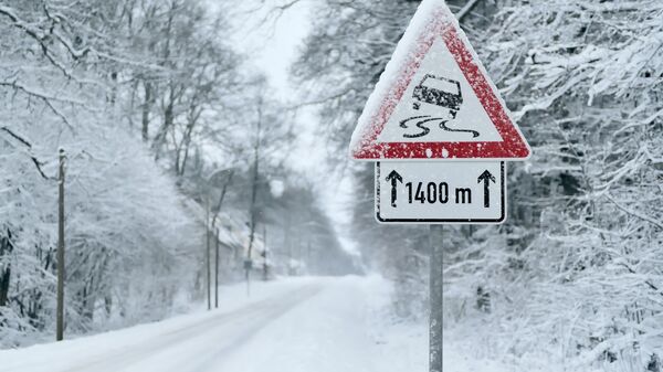 Знак предупреждающий о скользкой дороге - Sputnik Литва