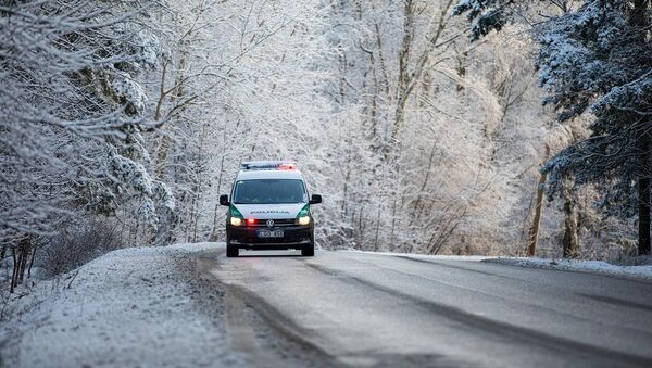 Автомобиль полиции Литвы на зимней дороге - Sputnik Литва
