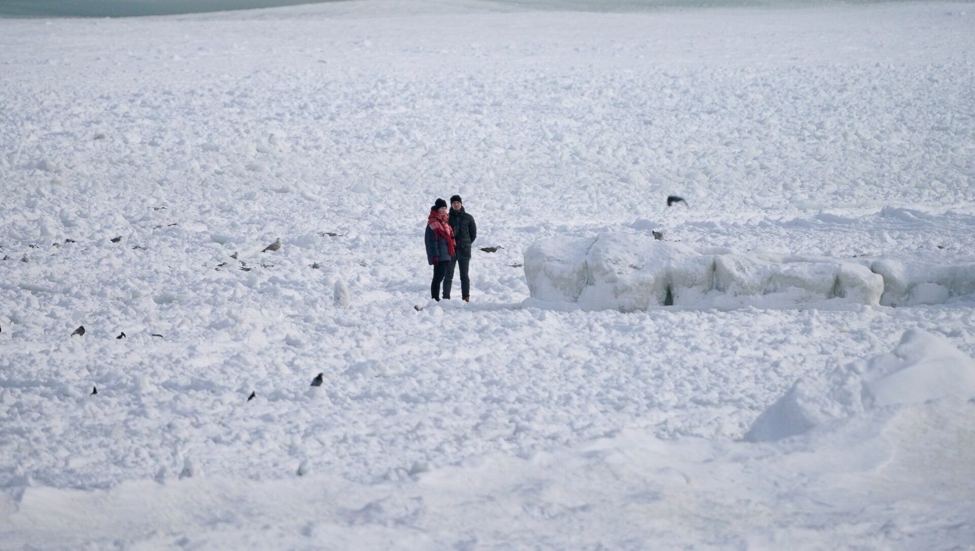 Žmonės stovi ant dalinai užšalusios Baltijos jūros kranto Pionerske (Kaliningrado sritis) - Sputnik Lietuva, 1920, 16.02.2021