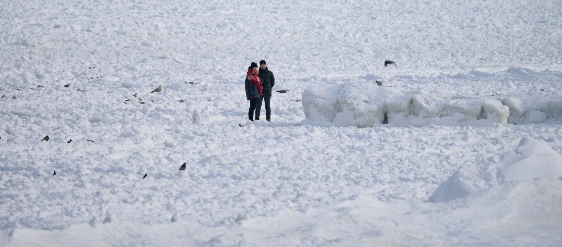 Žmonės stovi ant dalinai užšalusios Baltijos jūros kranto Pionerske (Kaliningrado sritis) - Sputnik Lietuva, 1920, 16.02.2021