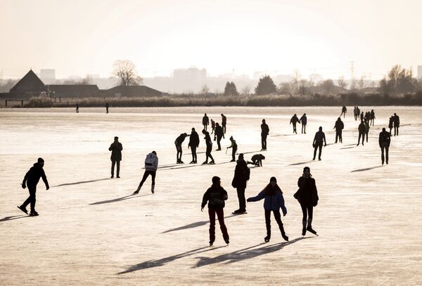 Люди катаются на коньках по естественному льду в Зуидервуде, Нидерланды - Sputnik Lietuva