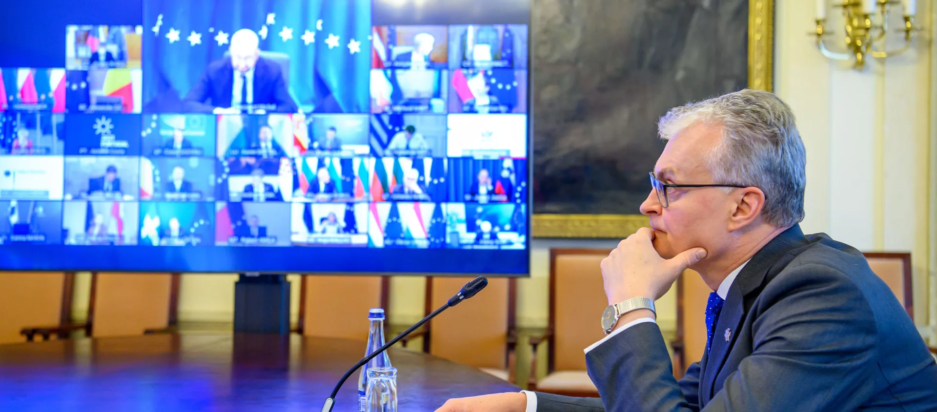 Президент Литвы Гитанас Науседа на дистанционном заседании Совета Европы - Sputnik Lietuva, 1920, 26.02.2021