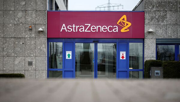 Логотип немецкого филиала британо-шведской фармацевтической компании AstraZeneca - Sputnik Литва