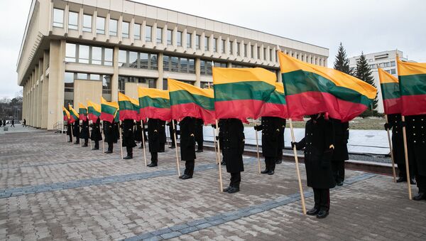Lietuvos kariai su valstybės vėliavomis prie Seimo rūmų - Sputnik Lietuva