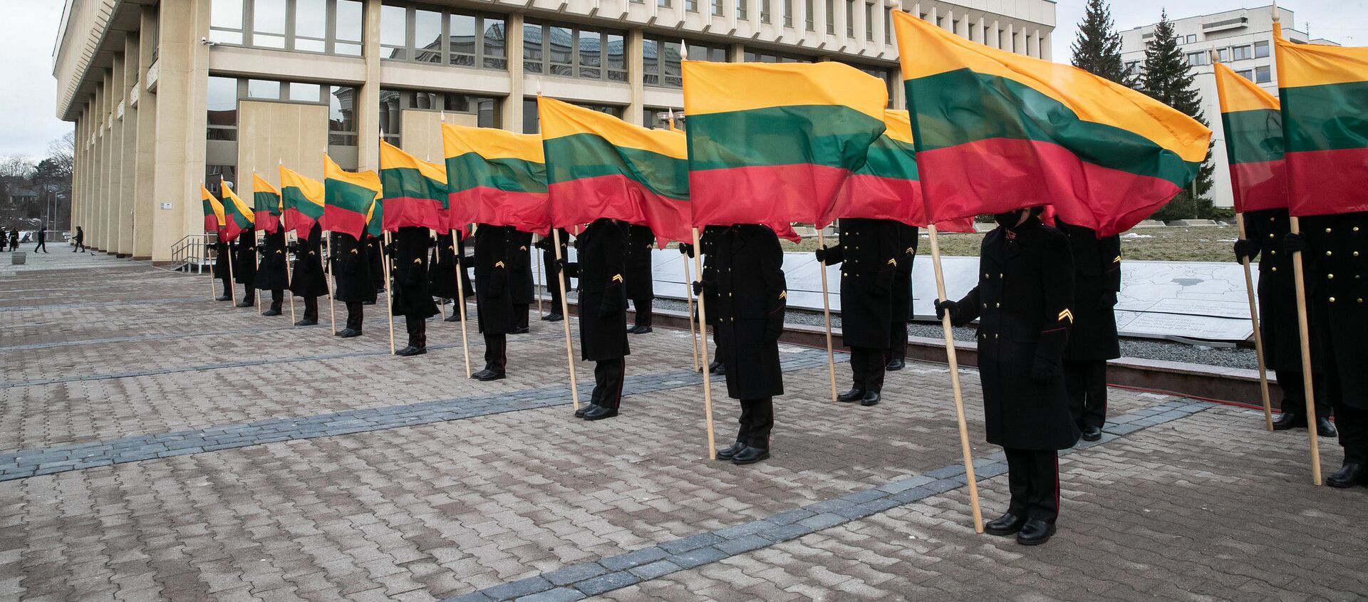 Военнослужащие Литвы с государственными флагами у здания Сейма - Sputnik Литва, 1920, 08.04.2021