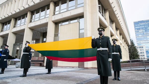 Lietuvos kariai su valstybės vėliava prie Seimo pastato - Sputnik Lietuva
