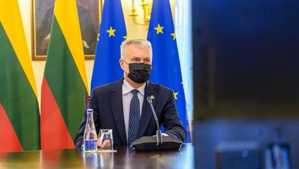 Президент Литвы Гитанас Науседа во время заседания Евросовета, 25 марта 2021 - Sputnik Lietuva