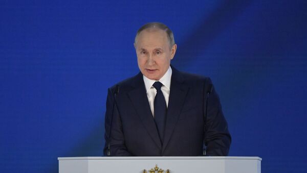 Президент РФ Владимир Путин выступает с ежегодным посланием Федеральному собранию - Sputnik Lietuva