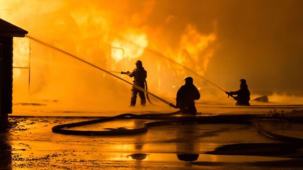 Пожарные тушат огонь, архивное фото - Sputnik Литва