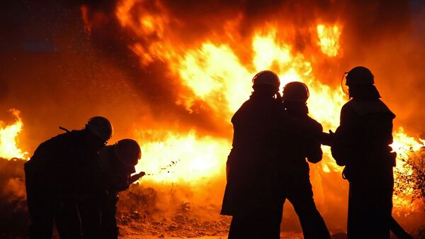 Пожарные тушат огонь, архивное фото - Sputnik Литва