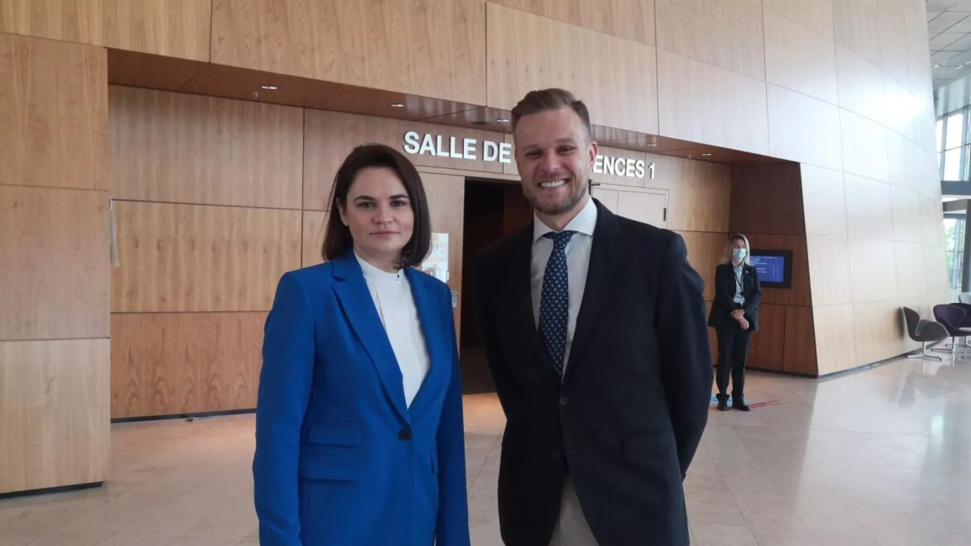 Lietuvos užsienio reikalų ministras Gabrielius Landsbergis ir buvusi kandidatė į Baltarusijos prezidentus Svetlana Tichanovskaja