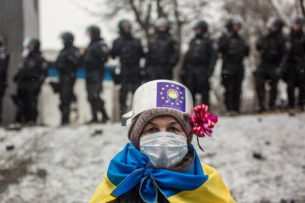 Kijevo Gruševskio gatvėje protesto akcijų dėl Ukrainos integracijos į Europą dalyvė. - Sputnik Lietuva