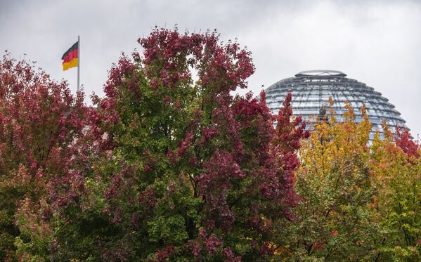 Nuotraukoje: rudens medžiai prie Reichstago pastato Berlyne, 2021 m. spalio 2 dieną. - Sputnik Lietuva