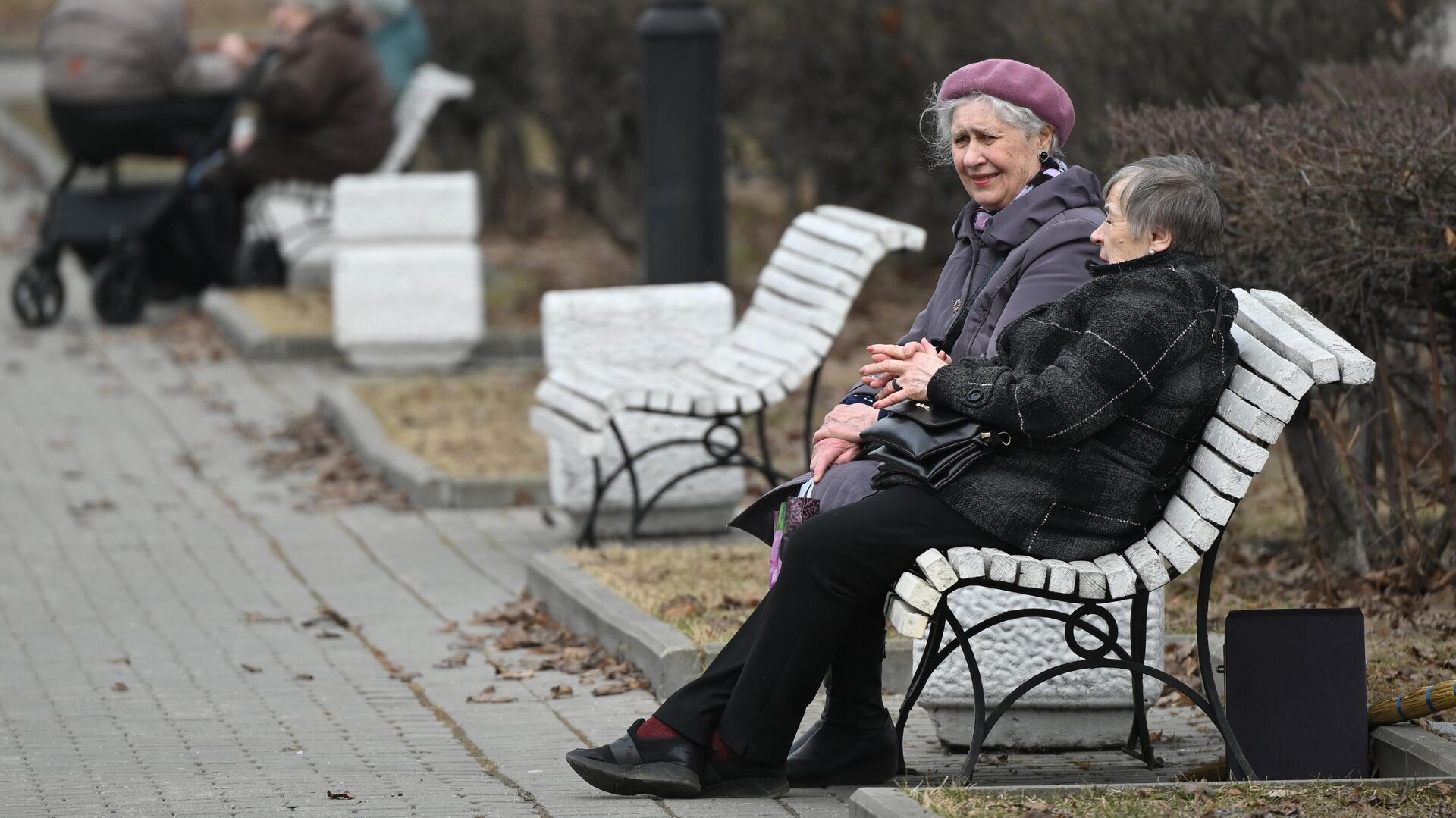 Пожилые женщины сидят на скамейке в парке, архивное фото - Sputnik Литва, 1920, 09.11.2021