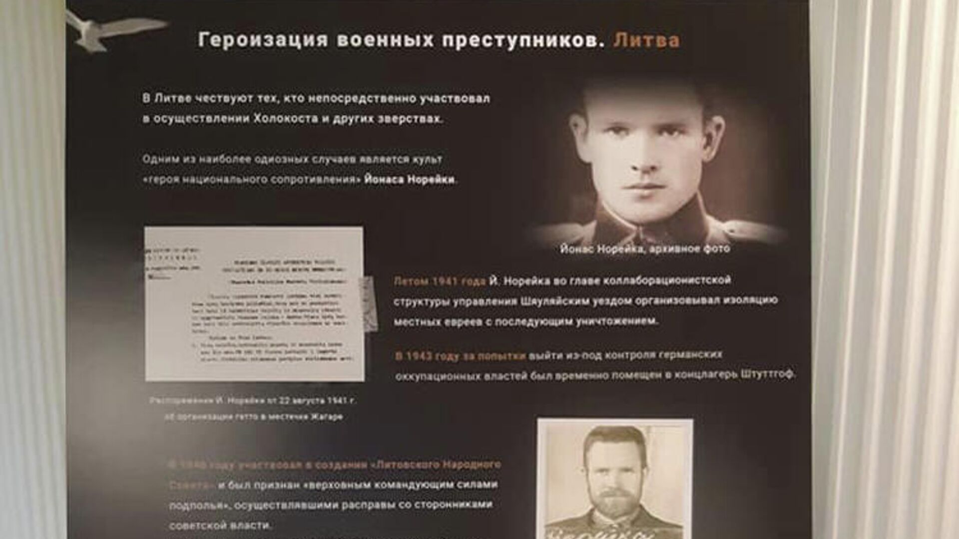 Плакат с выставки о героизации Йонаса Норейки в современной Литве - Sputnik Литва, 1920, 27.10.2021