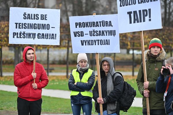 Protestuotojai su plakatais Lukiškių aikštėje. - Sputnik Lietuva