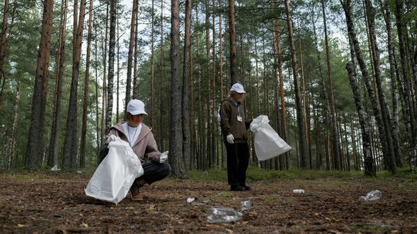 Девушки убирают мусор в лесу, архивное фото - Sputnik Lietuva