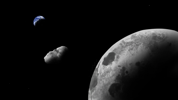 Meninis asteroido Kamoalevo Žemės ir Mėnulio sistemoje vaizdavimas  - Sputnik Lietuva