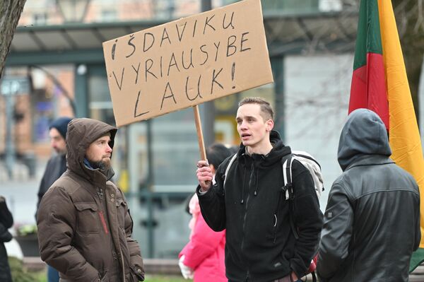 На плакате: &quot;Вон, правительство предателей!&quot; - Sputnik Литва
