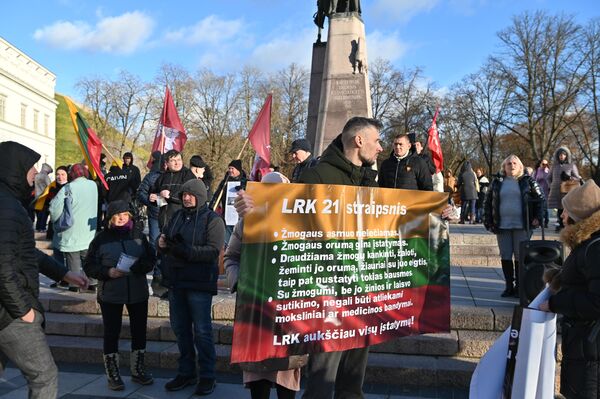 Mitingo dalyviai mano, kad dabartiniai apribojimai prieštarauja šalies Konstitucijai. - Sputnik Lietuva