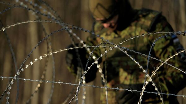 Военнослужащие Cил обороны Эстонии строят забор из колючей проволоки на границе с Россией - Sputnik Lietuva