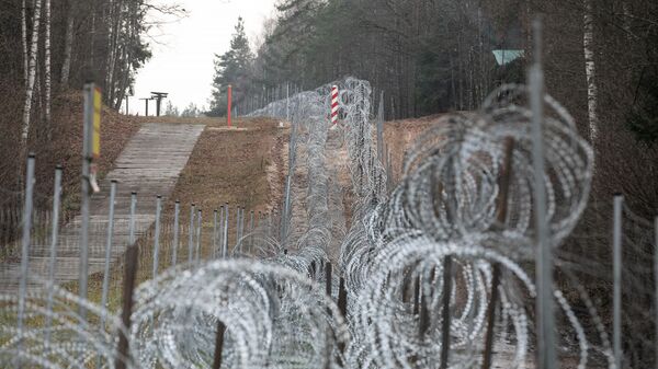 Забор и приграничные столбы на границе Польши и Белоруссии - Sputnik Литва