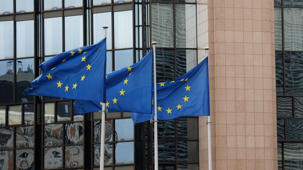 Europos Sąjungos vėliavos prie Europos Komisijos pastato Briuselyje - Sputnik Lietuva