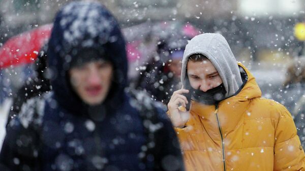 Прохожие на улице во время снегопада, архивное фото - Sputnik Lietuva