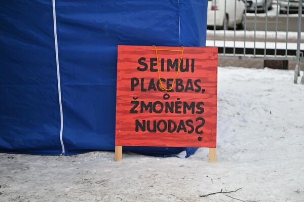Plakate parašyta: &quot;Seimui placebas, žmonėms nuodas?&quot;. - Sputnik Lietuva